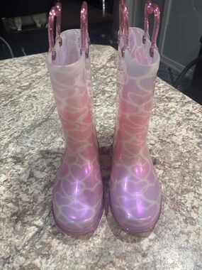 Western Chief Pink Iridescent Kids Rain Boots Light Up!